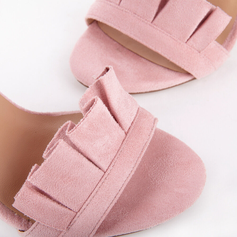 LADIES WOMENS FRILL DETAIL HIGH HEEL STILLETTO OPEN PEEP TOE SANDALS SHOES SIZE