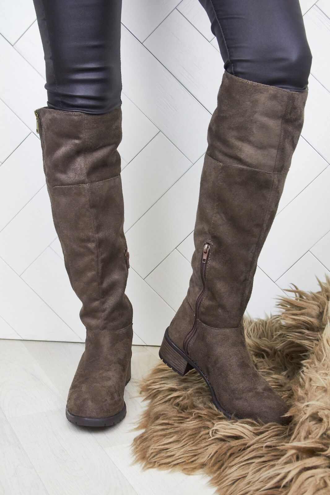 LADIES WOMENS  GRIP SOLE BLOCK HEEL KNEE HIGH ZIP RIDING STYLE BOOTS SHOES SIZE