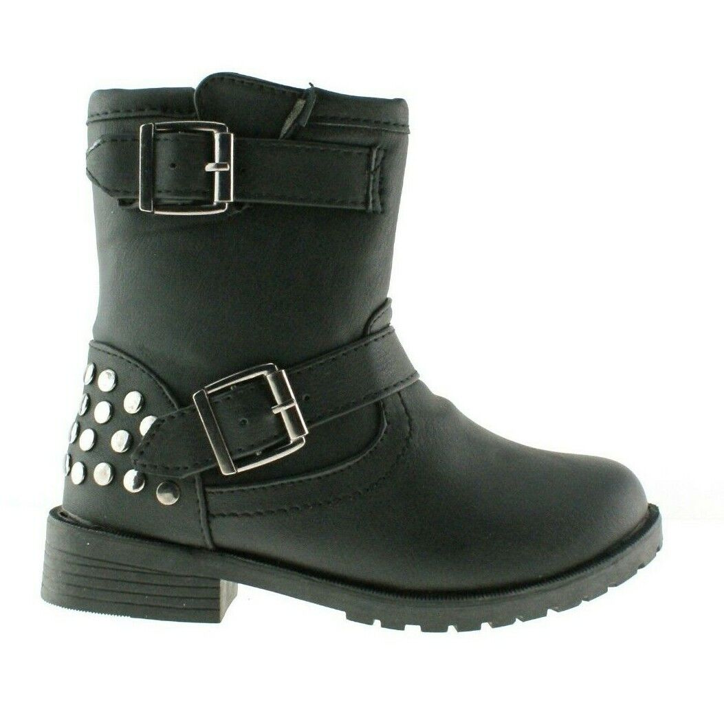 BABY GIRL INFANTS BIKER STYLE BLACK ANKLE ZIP UP GRIP SOLE BOOTS