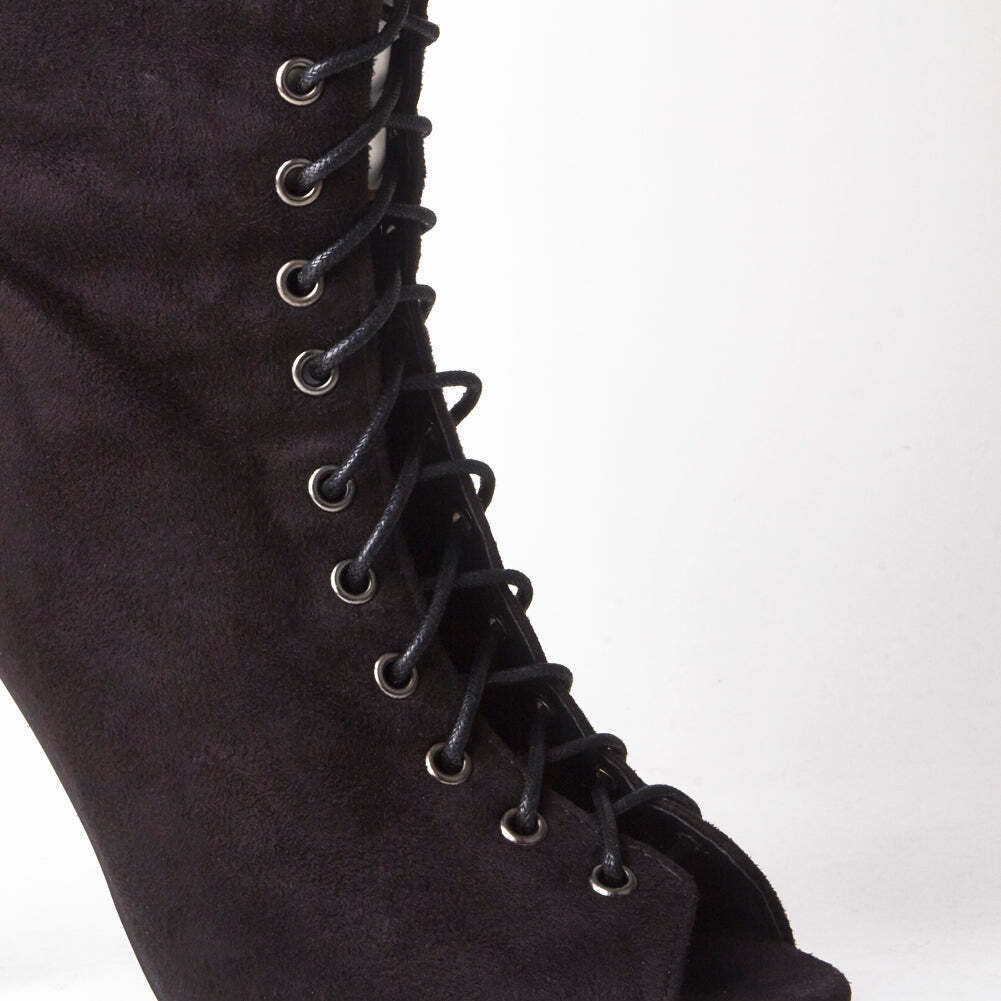 Ally Lace Up Thigh High Boots With Stiletto Heel