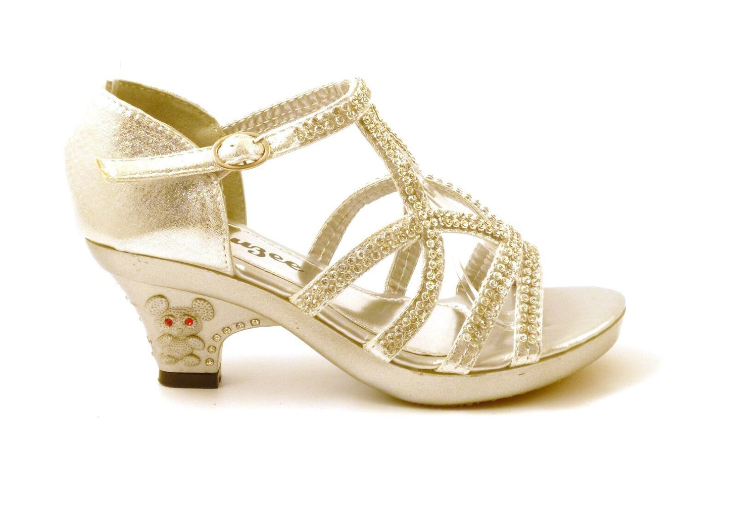 GIRLS KIDS LOW HEEL DIAMANTE TRIM WEDDING BRIDESMAID SANDALS SHOES PUMPS SIZE