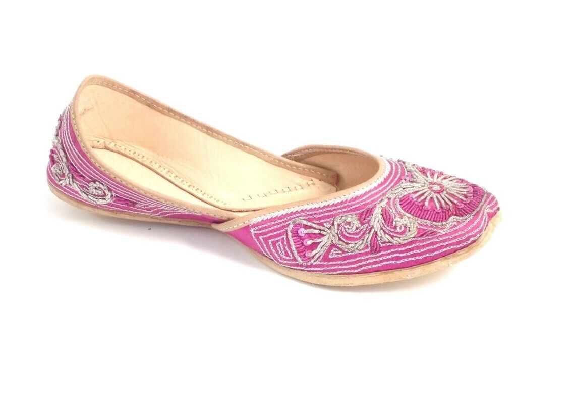 LADIES WOMENS REAL LEATHER SEQINS UPPER MOJARI INDIAN BALLERINA FLAT SHOES SIZE