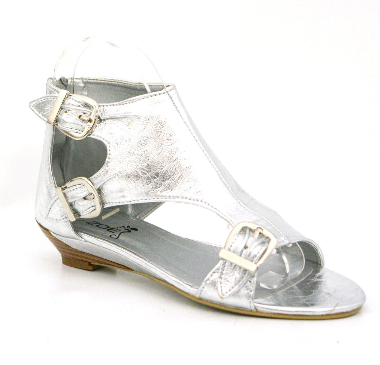 LADIES WOMENS LOW WEDGE BACK ZIP PEEP TOE SUMMER BEACH CUT OUT BUCKLE SANDALS