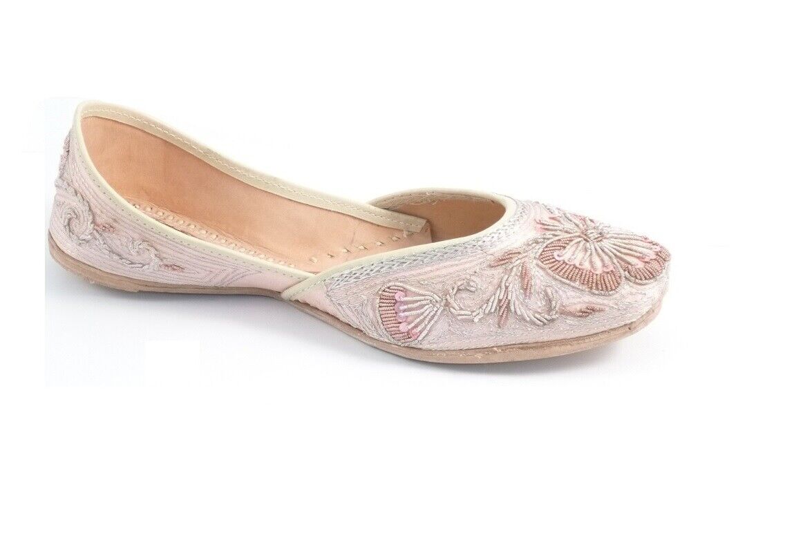 LADIES WOMENS REAL LEATHER SEQINS UPPER MOJARI INDIAN BALLERINA FLAT SHOES SIZE