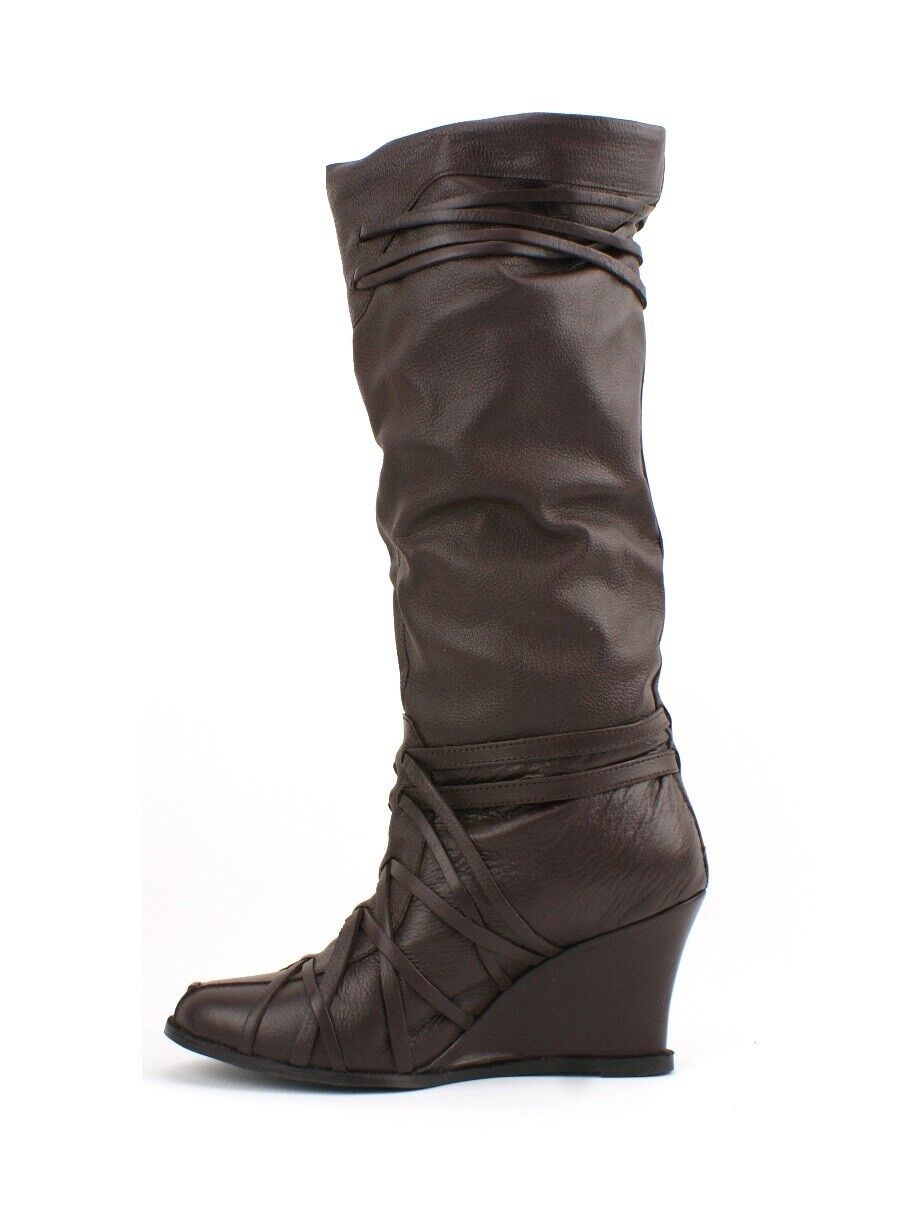 LADIES WOMENS REAL LEATHER KNEE HIGH WEDGE HEEL SMART CASUAL BOOTS SHOES SIZE