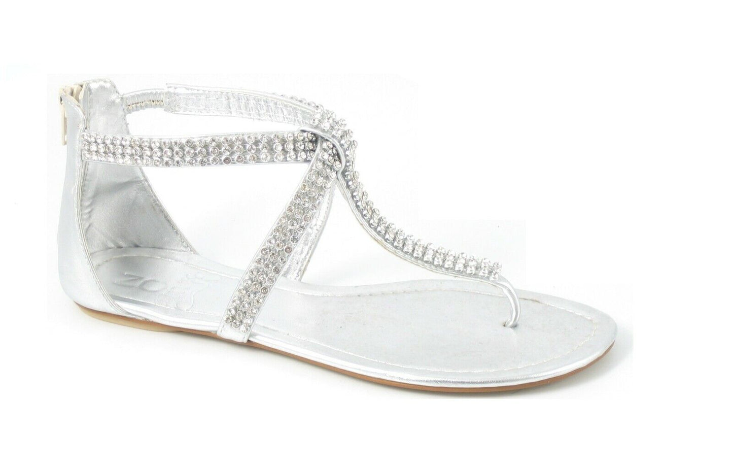 LADIES WOMENS DIAMANTE DETAIL FLAT GLADIATOR ROMAN THONG TOE POST SANDALS SHOES