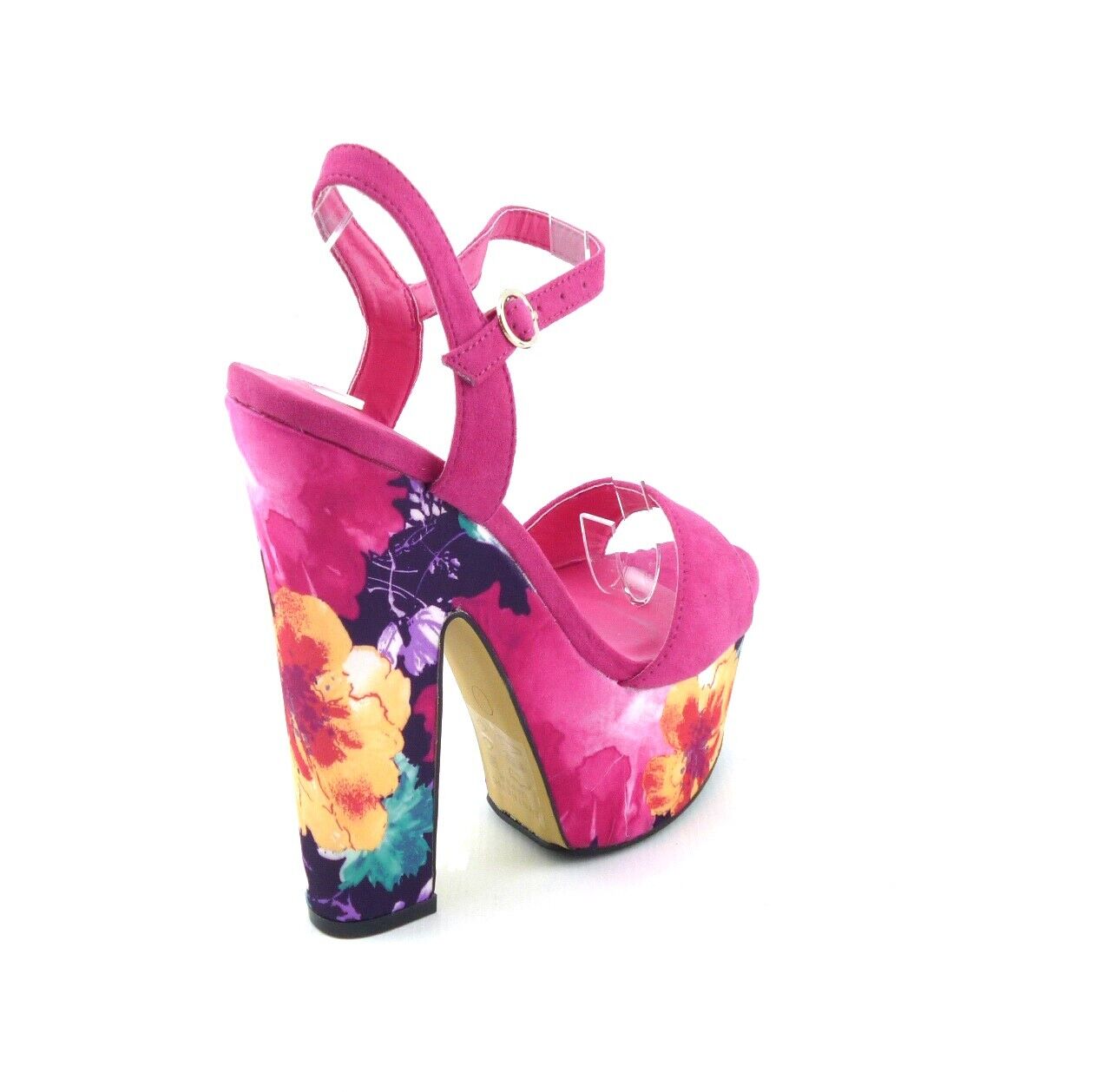 LADIES WOMENS PEEP TOE BLOCK HEEL FLORAL PRINT SUMMER EVENING SANDALS SHOES SIZE