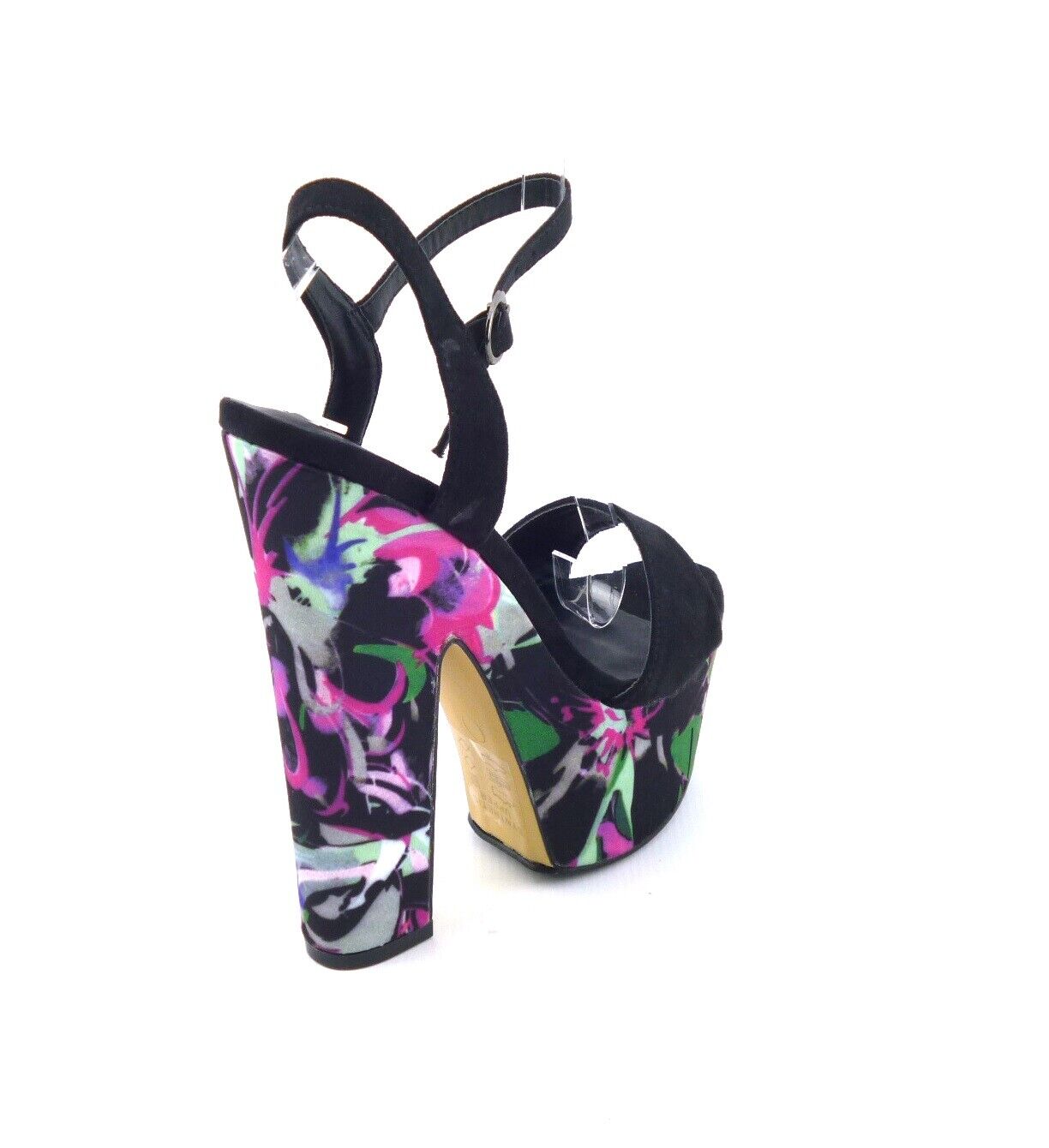 LADIES WOMENS PEEP TOE BLOCK HEEL FLORAL PRINT SUMMER EVENING SANDALS SHOES SIZE