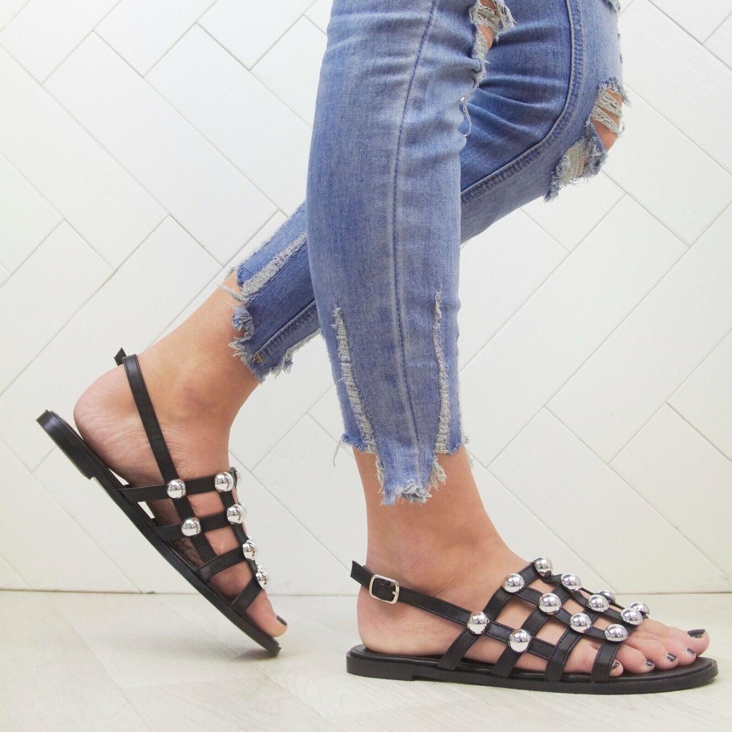 LADIES WOMENS STUD DETAIL CAGE SUMMER SLINGBACK FASHION SANDALS SHOES SIZE