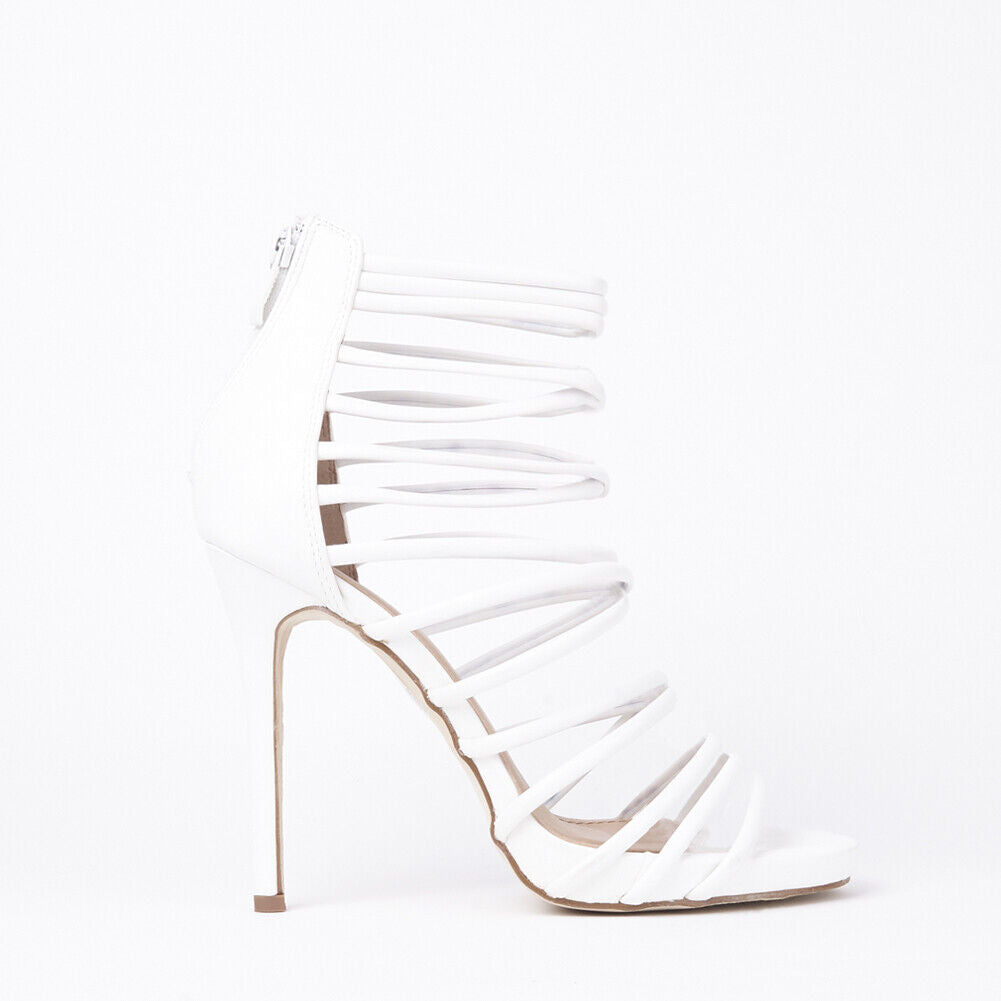 LADIES WOMENS HIGH HEEL MINI PLATFORM STRAPPY PEEP TOE PARTY SANDALS SHOES SIZE