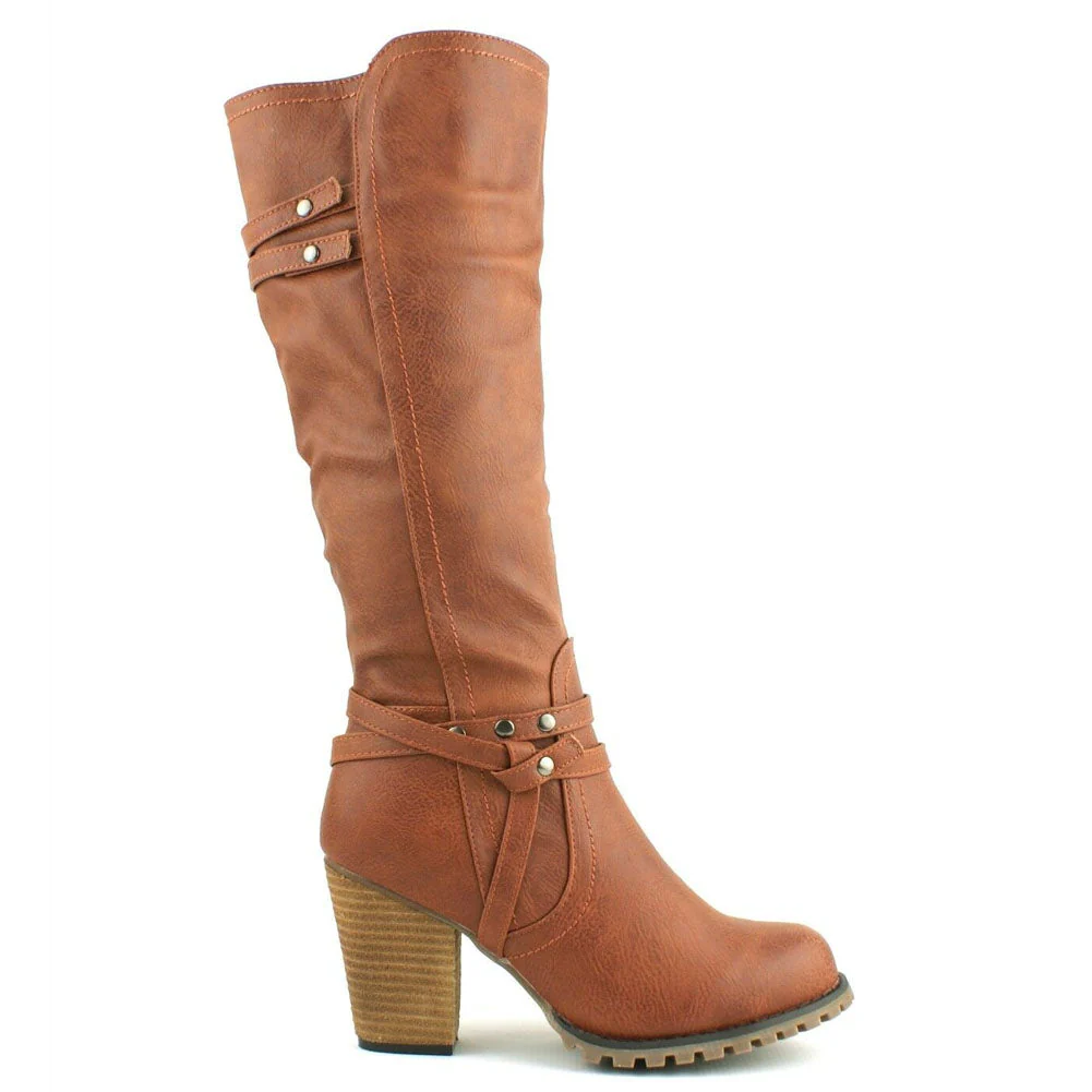 Western Style Block Heel Knee High Boots