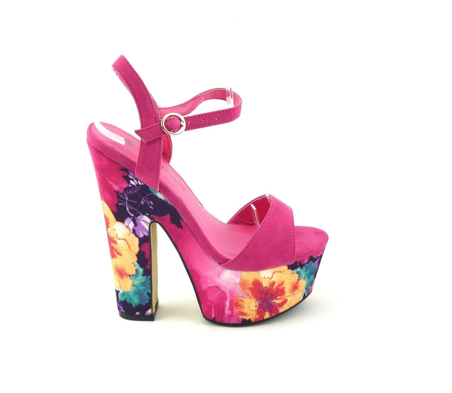 LADIES WOMENS PEEP TOE BLOCK HEEL FLORAL PRINT SUMMER EVENING SANDALS SHOES SIZE