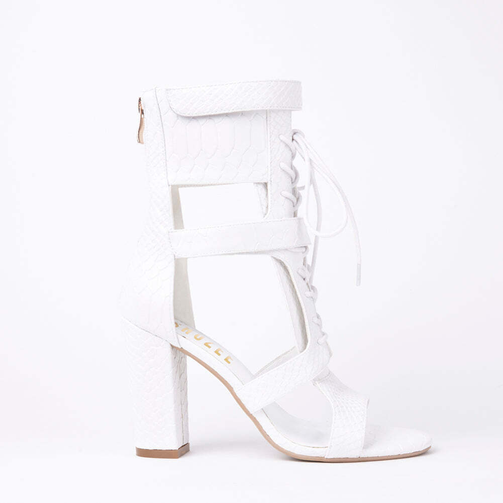 Khloe Croc Lace Up Block Heels