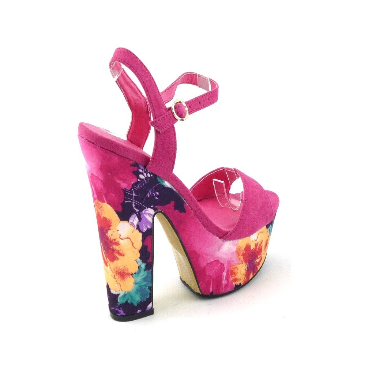 LADIES WOMENS PEEP TOE BLOCK HEEL FLORAL PRINT SUMMER EVENING SANDALS SHOES SIZE