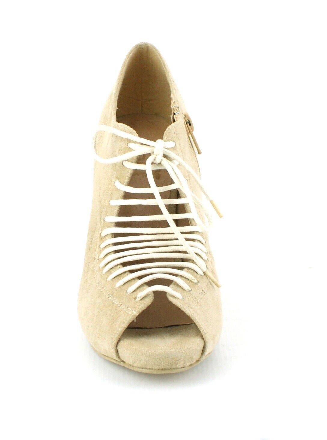 LADIES WOMENS MID HEEL LACE UP PEEP TOE ZIP UP SANDALS SHOES PUMPS SIZE