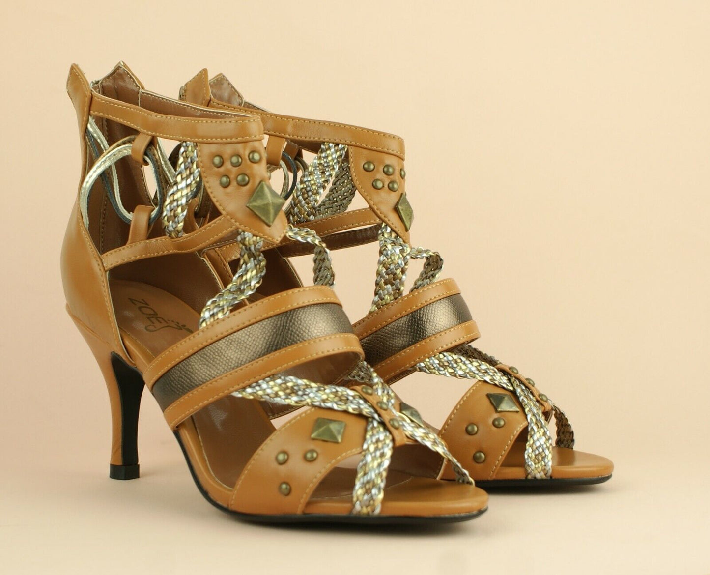 LADIES WOMENS MID HEEL GLADIATOR ZIP UP PEEP TOE STRAP SUMMER SANDALS SHOES