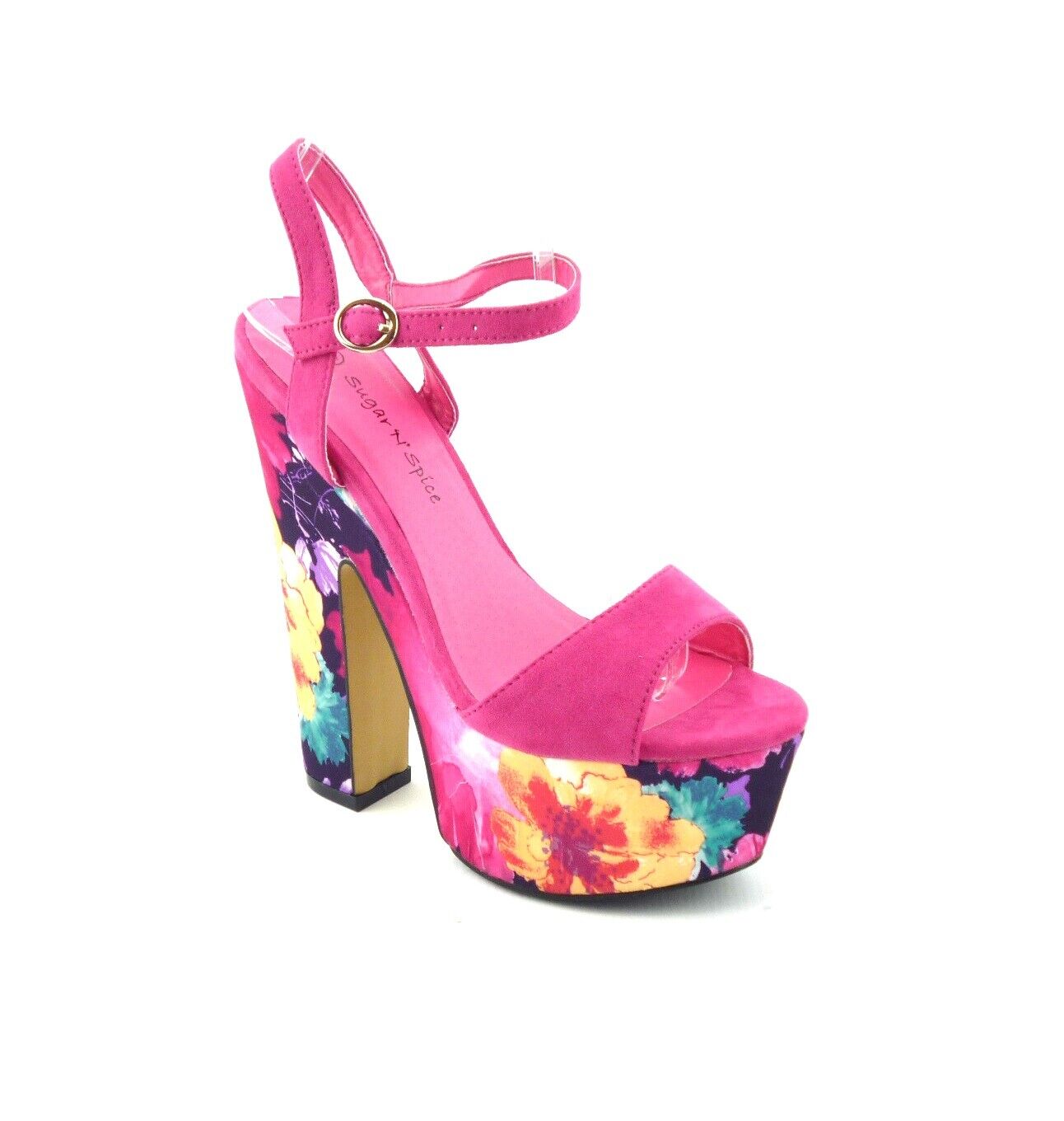 LADIES WOMENS PEEP TOE BLOCK HEEL FLORAL PRINT SUMMER EVENING SANDALS SHOES SIZE