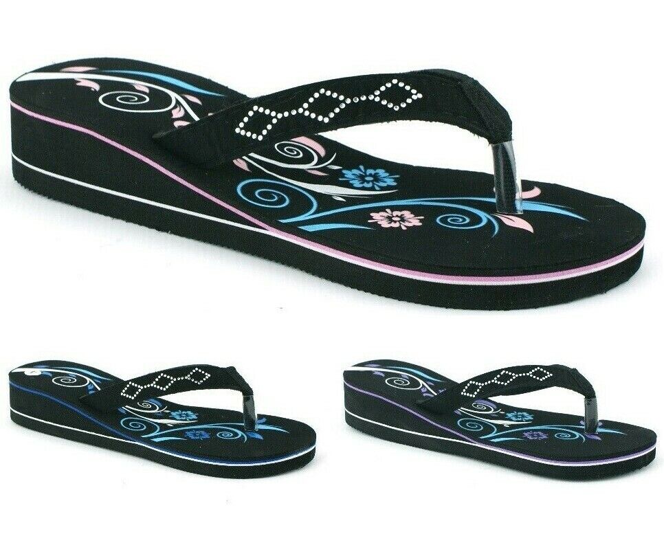 WOMENS LADIES LOW WEDGE HEEL SUMMER BEACH FLIP FLOPS THONG SANDALS SHOES SIZE