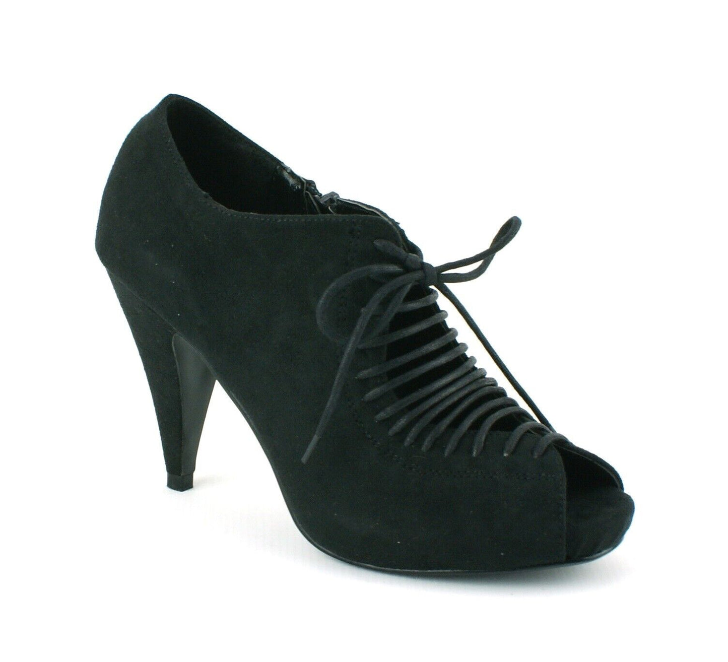 LADIES WOMENS MID HEEL LACE UP PEEP TOE ZIP UP SANDALS SHOES PUMPS SIZE
