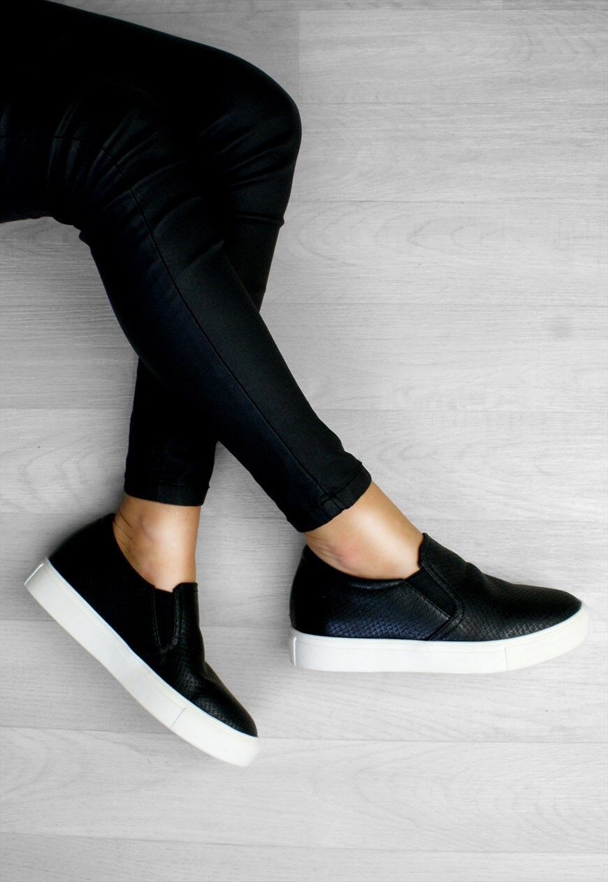 LADIES WOMENS SKATERS TRAINERS FLAT SLIP ON PLIM SOLL SCHOOL PUMPS SHOES SIZE