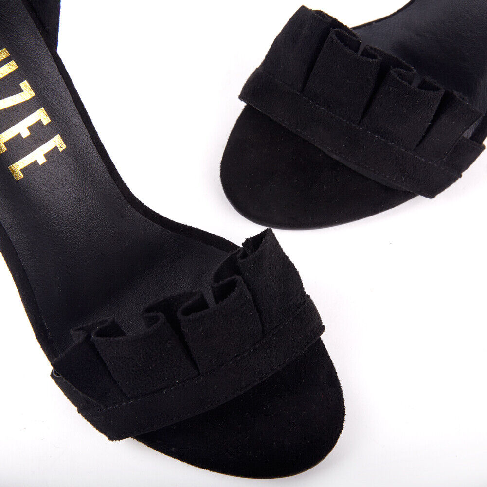 LADIES WOMENS FRILL DETAIL HIGH HEEL STILLETTO OPEN PEEP TOE SANDALS SHOES SIZE