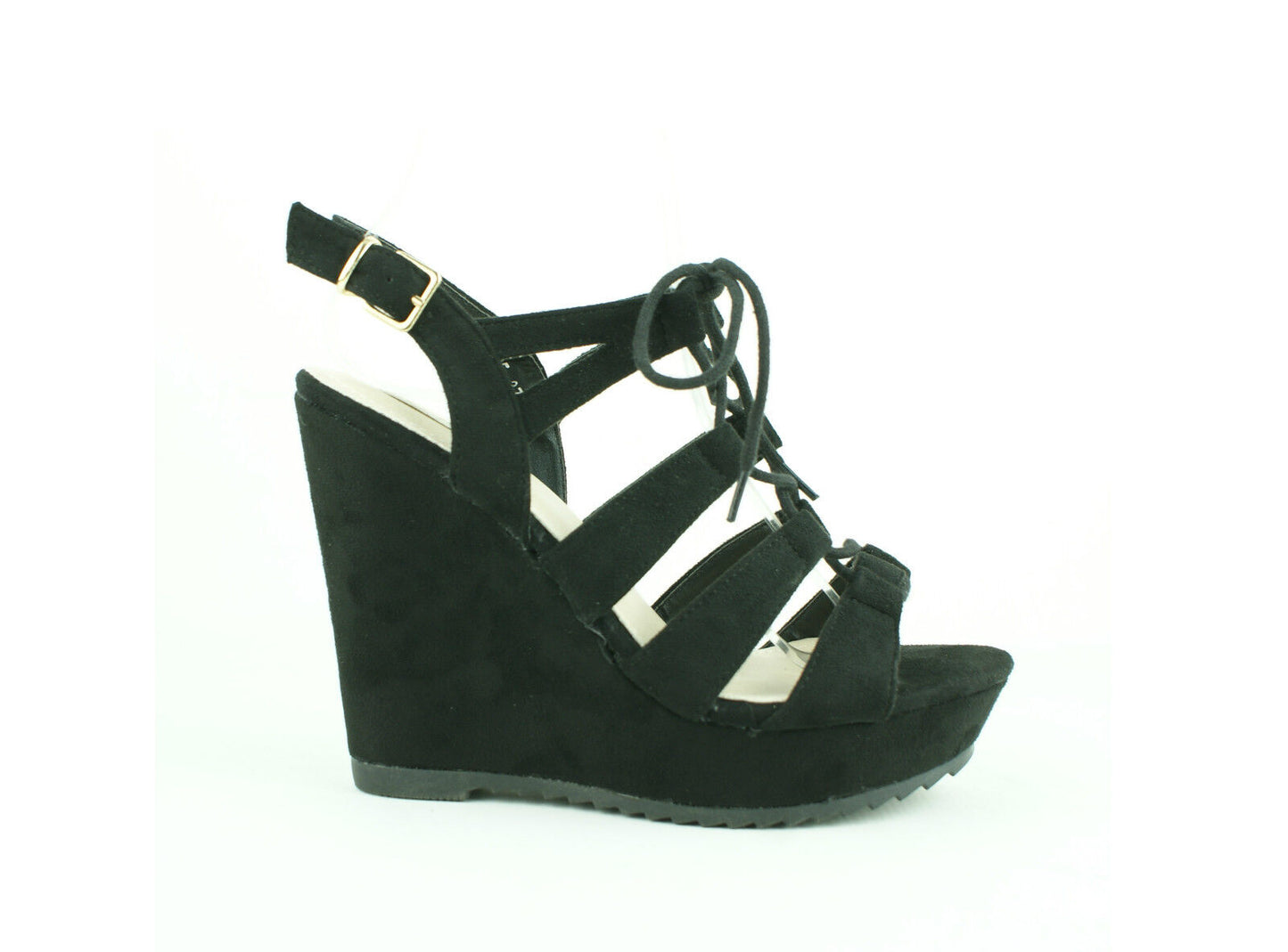 Ladies Womens High Wedge Ghille Lace up Platform Strappy Sandals Shoes Size