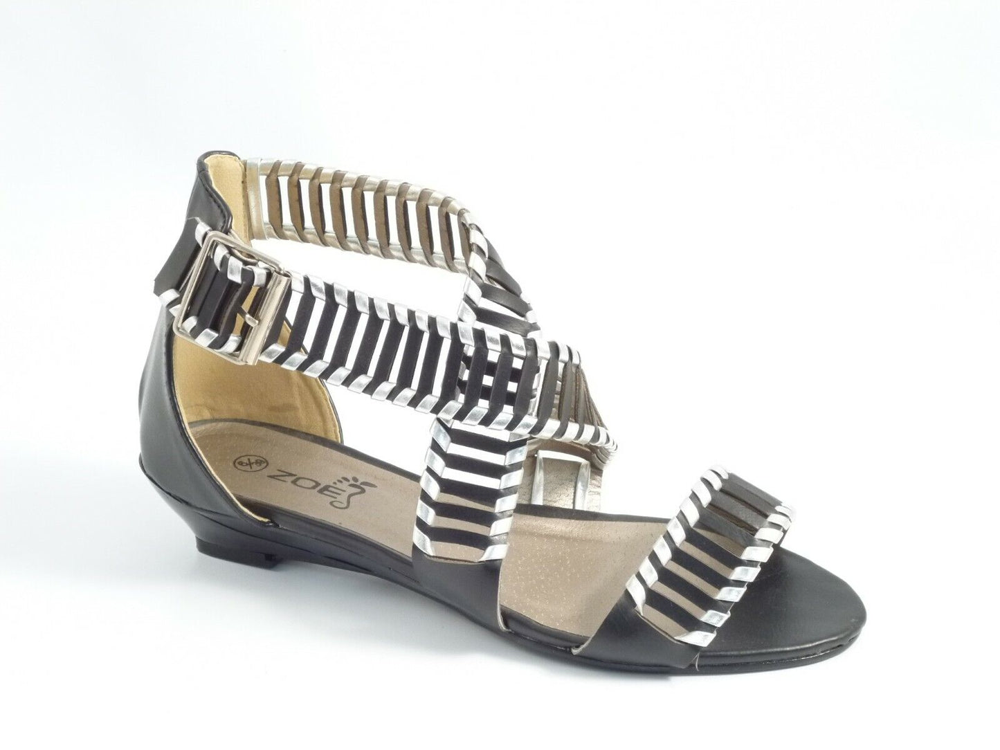 LADIES WOMENS LOW WEDGE BUCKLE PEEP TOE SUMMER BEACH CUT OUT CROSS OVER SANDALS