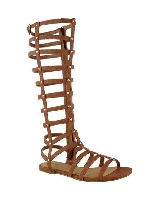 LADIES WOMENS GLADIATOR SANDALS STRAPPY FLAT KNEE HIGH ZIP UP BOOTS SHOES SIZE