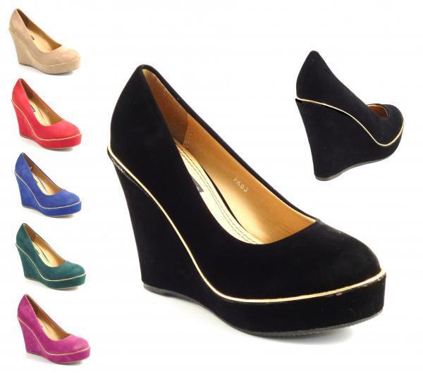 WOMENS LADIES HIGH HEEL WEDGE PLATFORM STYLE FULL TOE SHOES SHOE COLOURS SIZE
