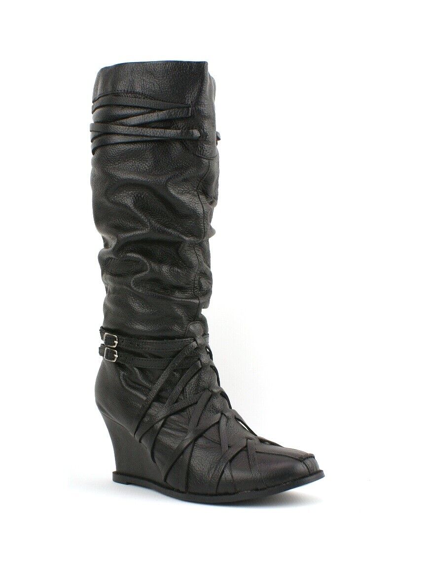LADIES WOMENS REAL LEATHER KNEE HIGH WEDGE HEEL SMART CASUAL BOOTS SHOES SIZE