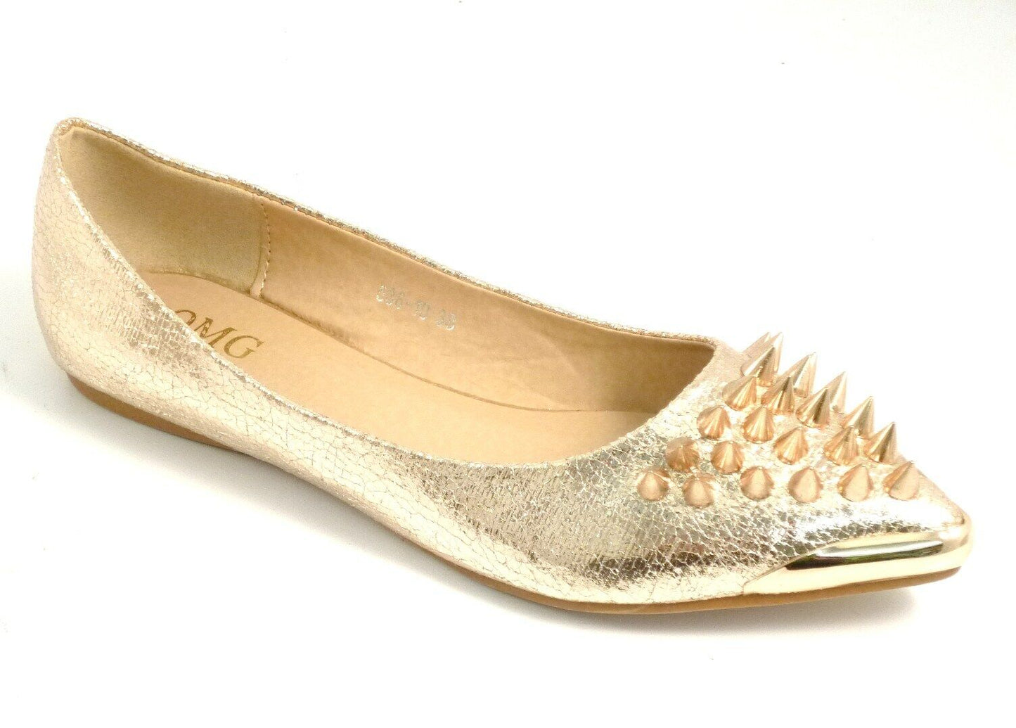 Ladies Stud Spike Flat Pointed Toe Flat Block Heel Pumps Shoes