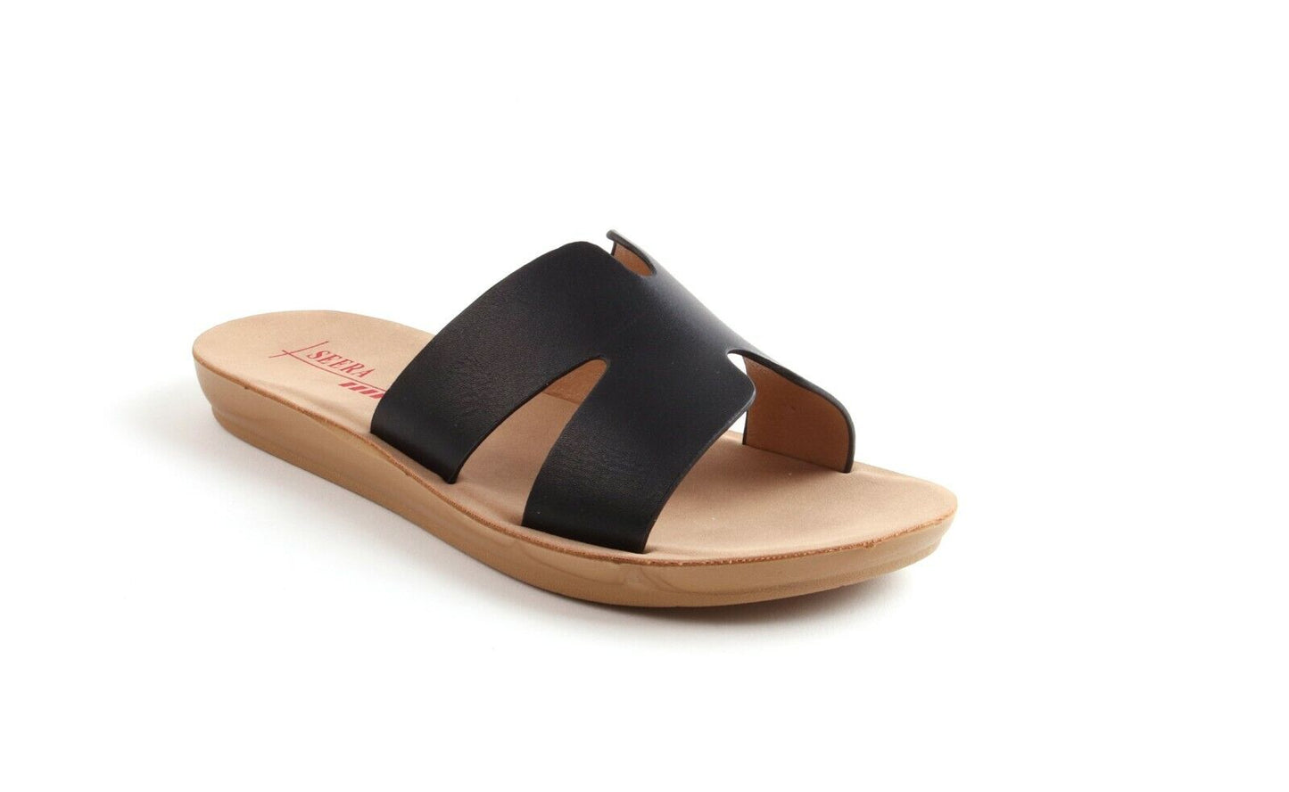 LADIES WOMENS FLAT SLIP ON H DESIGN SUMMER MULES SLIDERS SANDALS SHOES SIZE