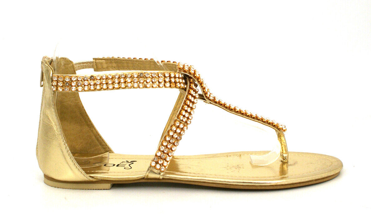 LADIES WOMENS DIAMANTE DETAIL FLAT GLADIATOR ROMAN THONG TOE POST SANDALS SHOES