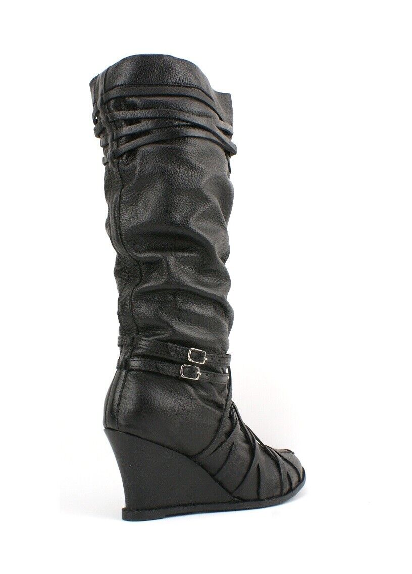 LADIES WOMENS REAL LEATHER KNEE HIGH WEDGE HEEL SMART CASUAL BOOTS SHOES SIZE