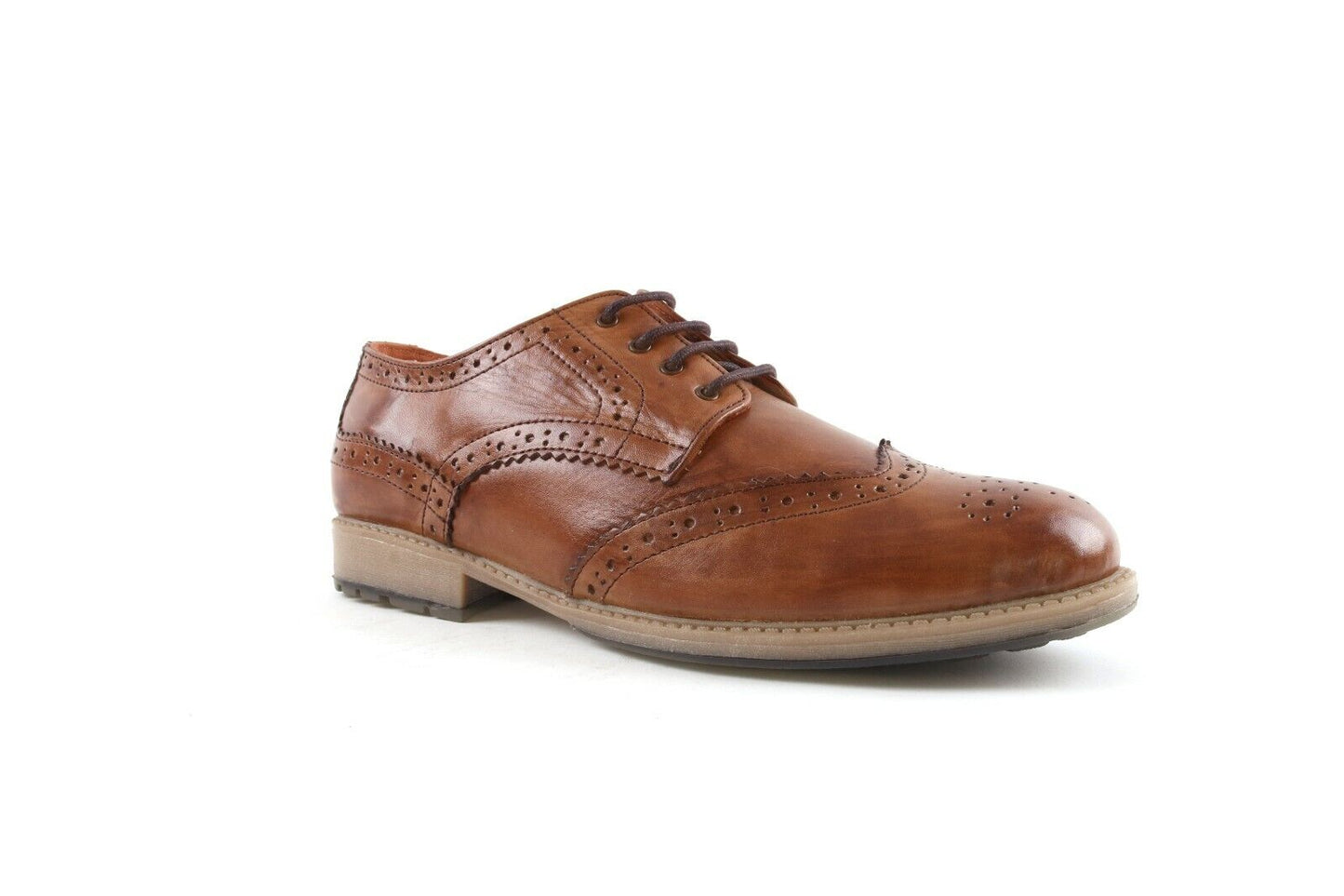 MENS NEW REAL LEATHER OXFORD LACE UP BROGUE FORMAL SMART RUBBER SOLE SHOES SIZE