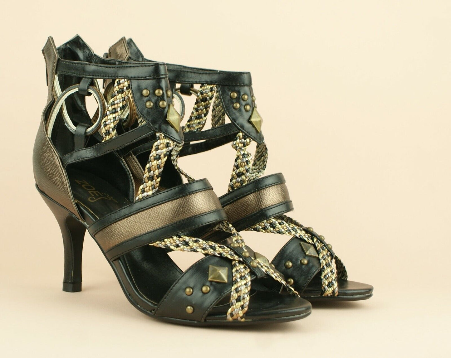 LADIES WOMENS MID HEEL GLADIATOR ZIP UP PEEP TOE STRAP SUMMER SANDALS SHOES