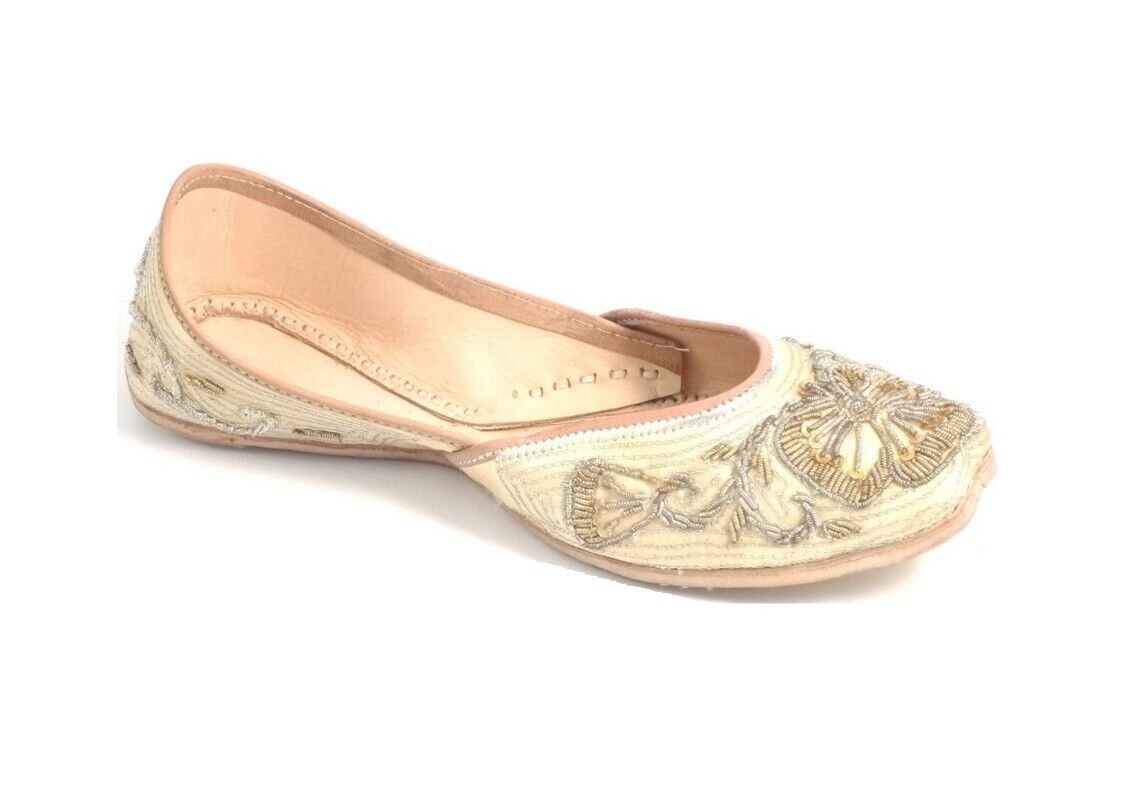 LADIES WOMENS REAL LEATHER SEQINS UPPER MOJARI INDIAN BALLERINA FLAT SHOES SIZE