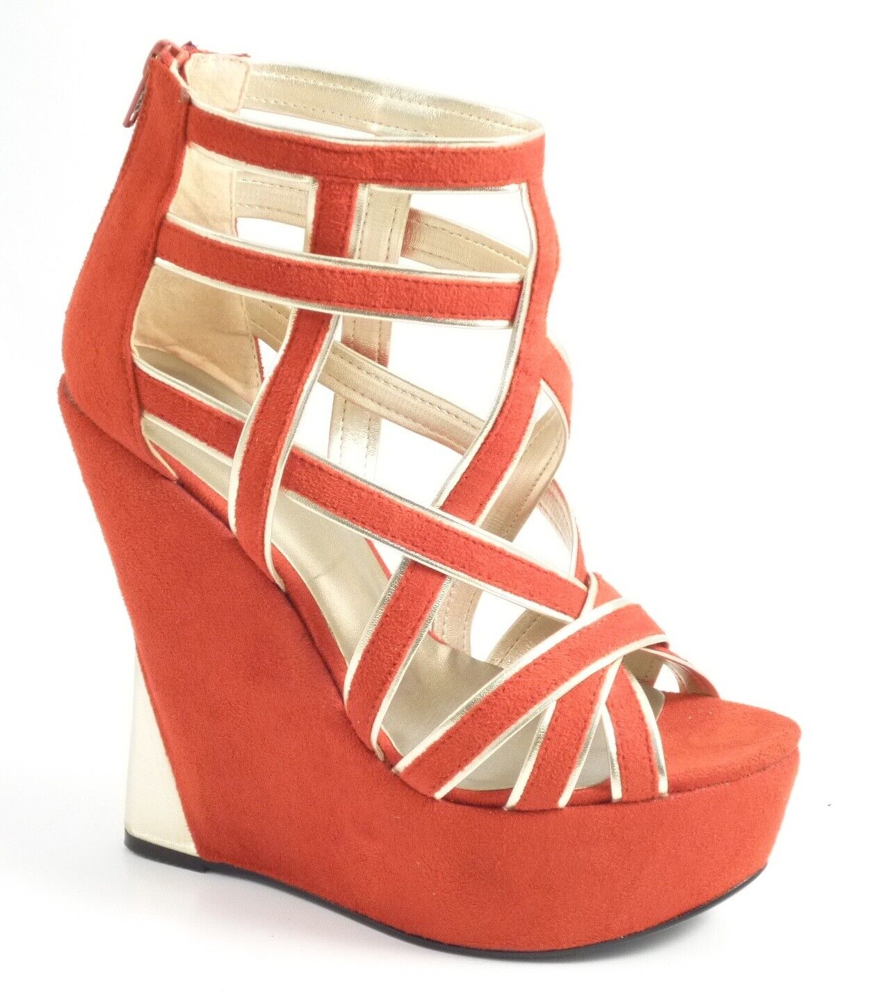 LADIES WOMENS CUT OUT CAGE PLATFORM WEDGE ZIP UP PEEP TOE SUMMER SANDALS SHOES