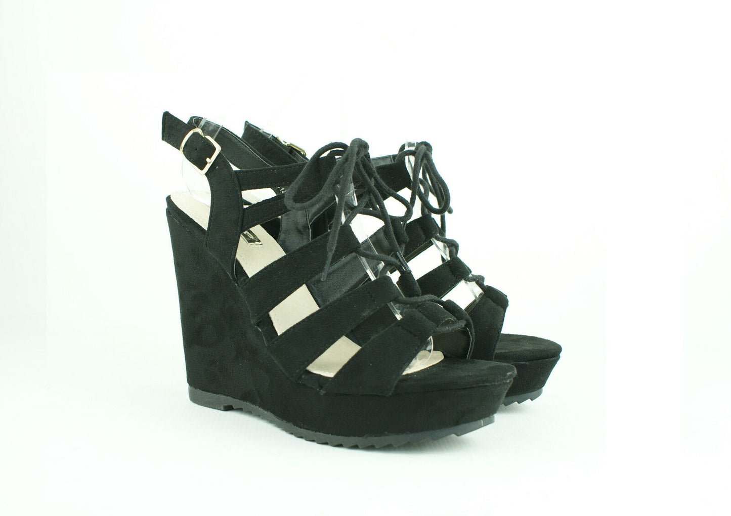 Ladies Womens High Wedge Ghille Lace up Platform Strappy Sandals Shoes Size