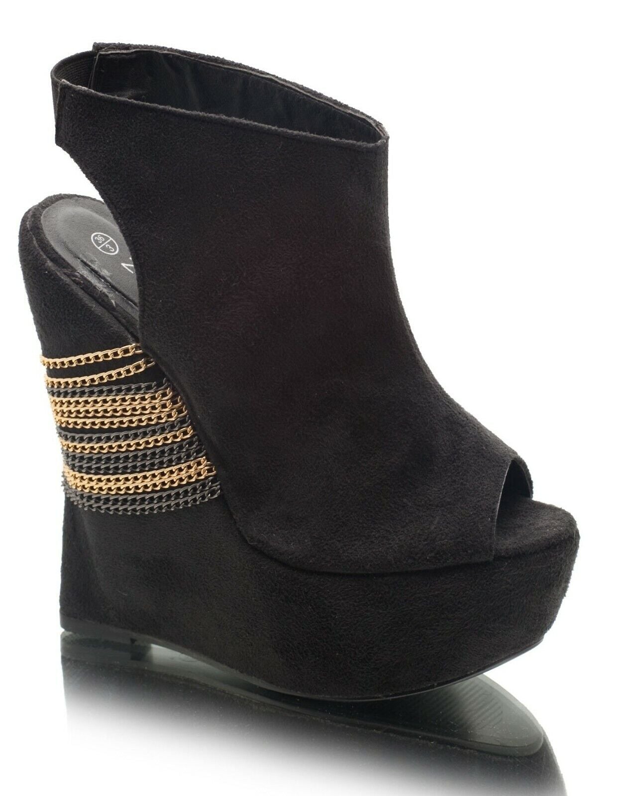 LADIES WOMENS PLATFORM WEDGE PEEP TOE HIGH HEEL ELASTIC SUMMER SANDALS SHOES