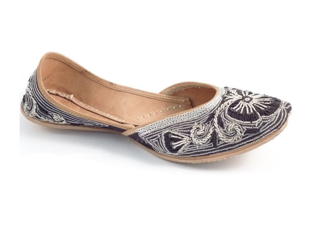 LADIES WOMENS REAL LEATHER SEQINS UPPER MOJARI INDIAN BALLERINA FLAT SHOES SIZE