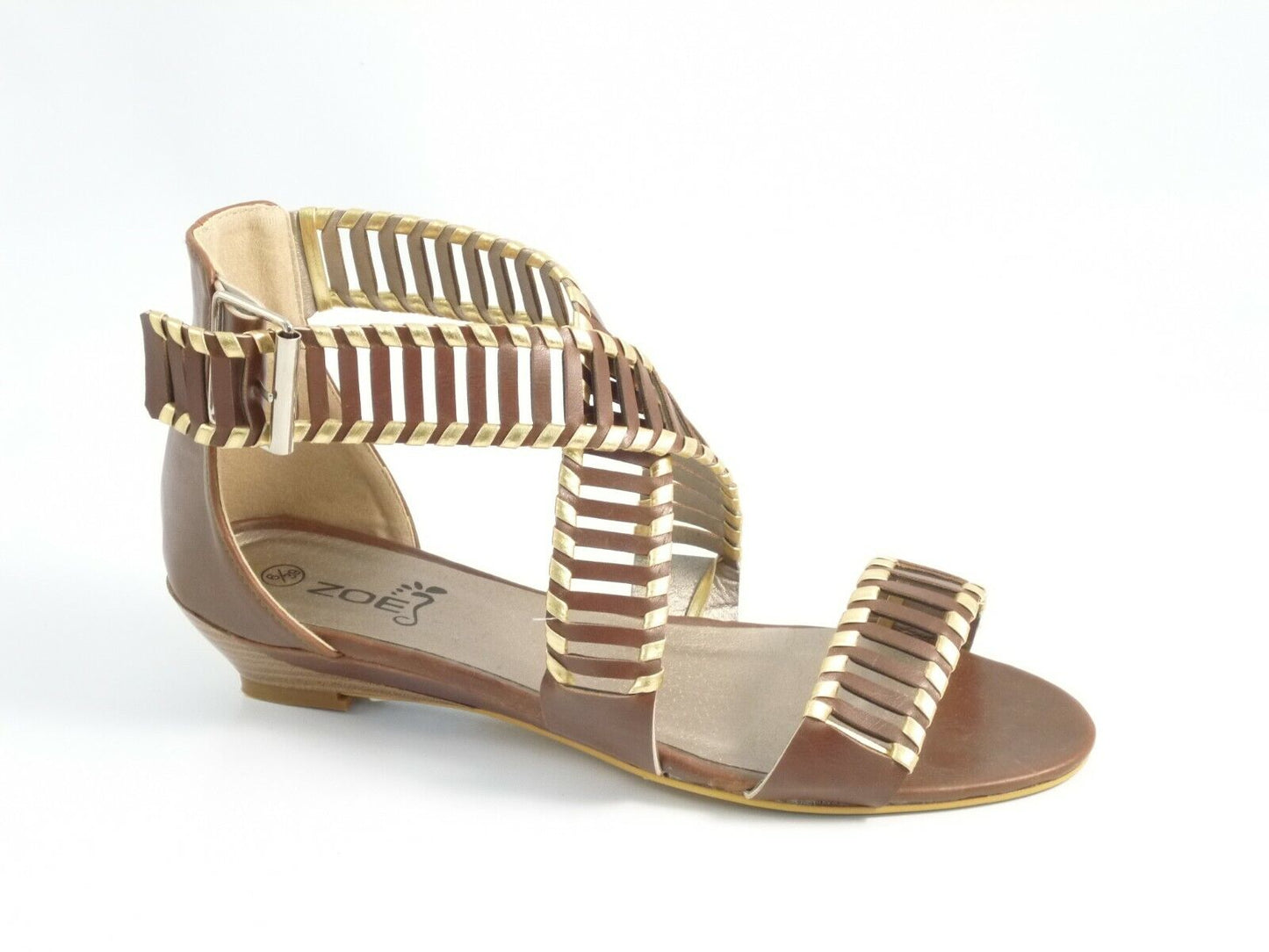LADIES WOMENS LOW WEDGE BUCKLE PEEP TOE SUMMER BEACH CUT OUT CROSS OVER SANDALS