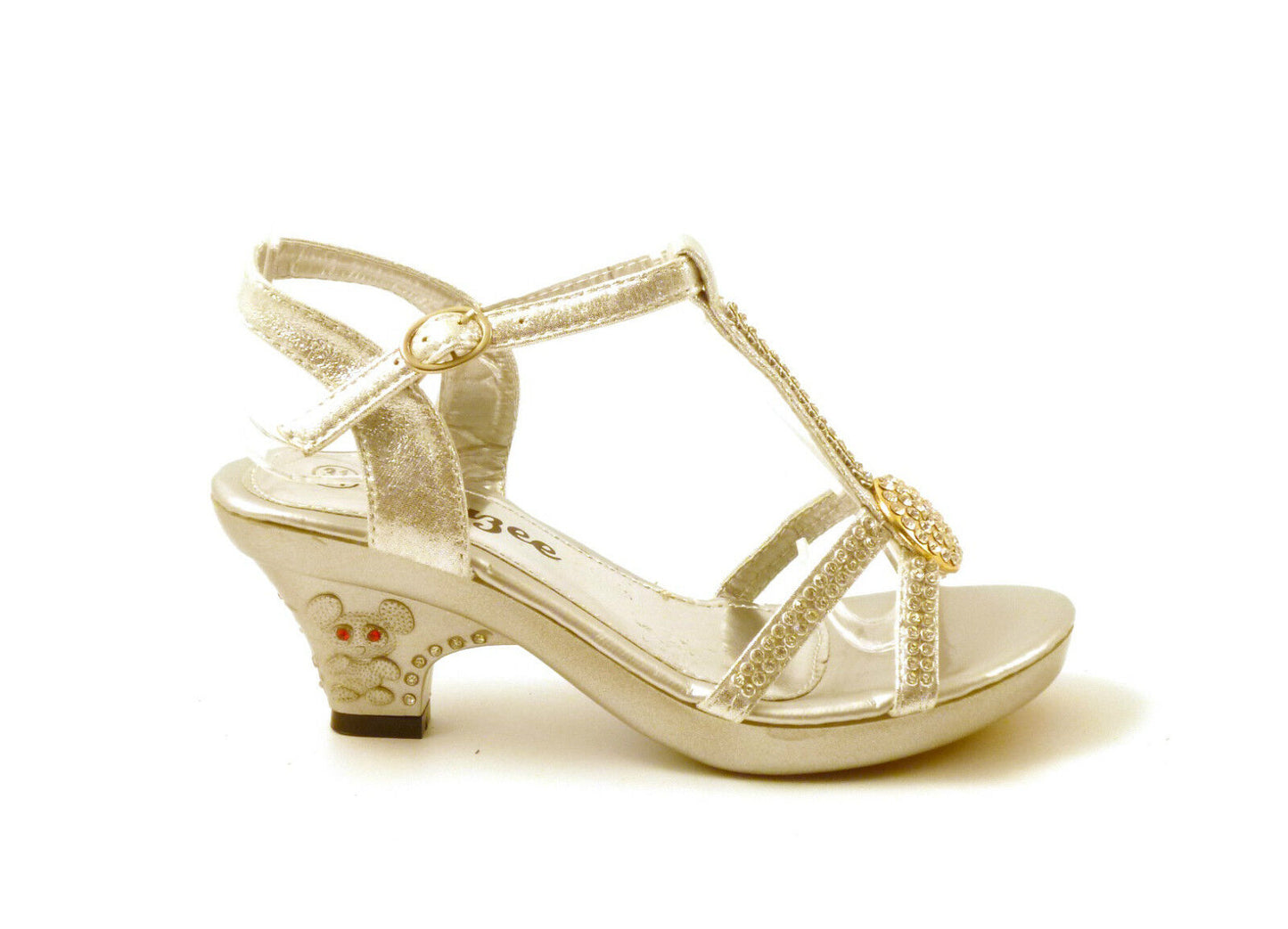 GIRLS KIDS LOW HEEL DIAMANTE TRIM WEDDING EVENING PARTY SANDALS