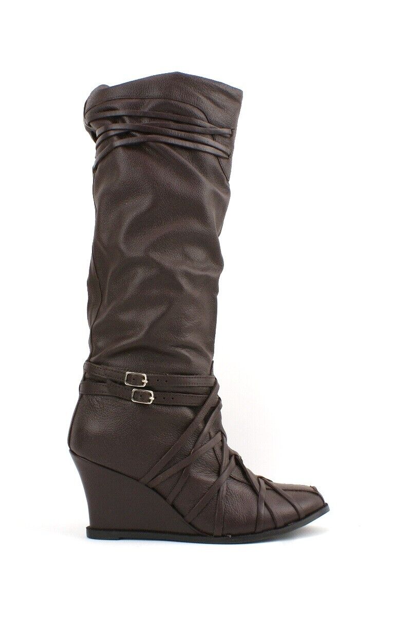 LADIES WOMENS REAL LEATHER KNEE HIGH WEDGE HEEL SMART CASUAL BOOTS SHOES SIZE