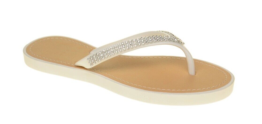 LADIES WOMENS DIAMANTE DETAIL THONG FLIP FLOPS SUMMER SANDALS BEACH SHOES SIZE