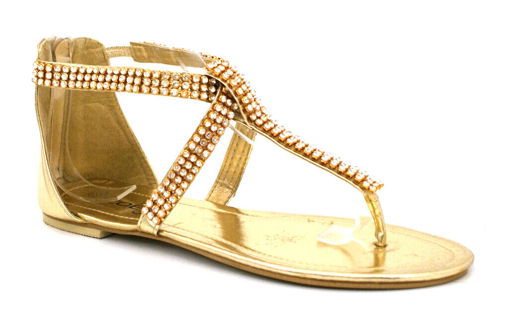 LADIES WOMENS DIAMANTE DETAIL FLAT GLADIATOR ROMAN THONG TOE POST SANDALS SHOES