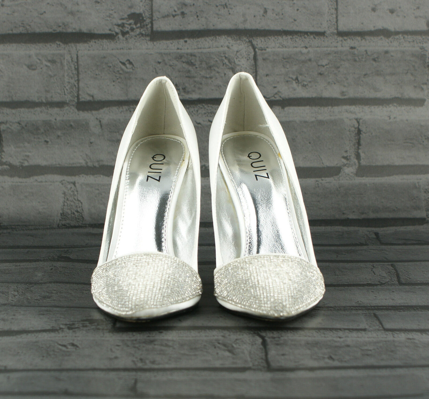 WOMENS LADIES SILVER HIGH HEEL DIAMANTE BRIDAL PROM EVENING COURT SHOES SIZE NEW