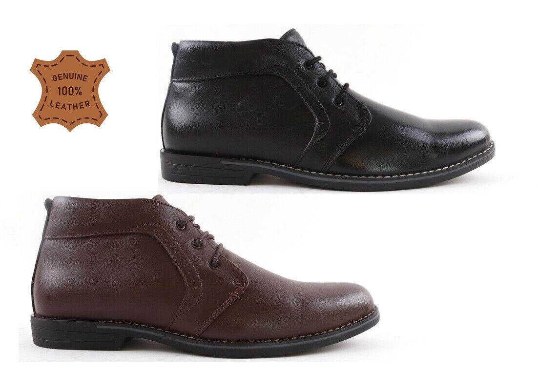 MENS NEW REAL LEATHER DESERT LACE UP ANKLE BOOTS RUBBER SOLE SHOES SIZE
