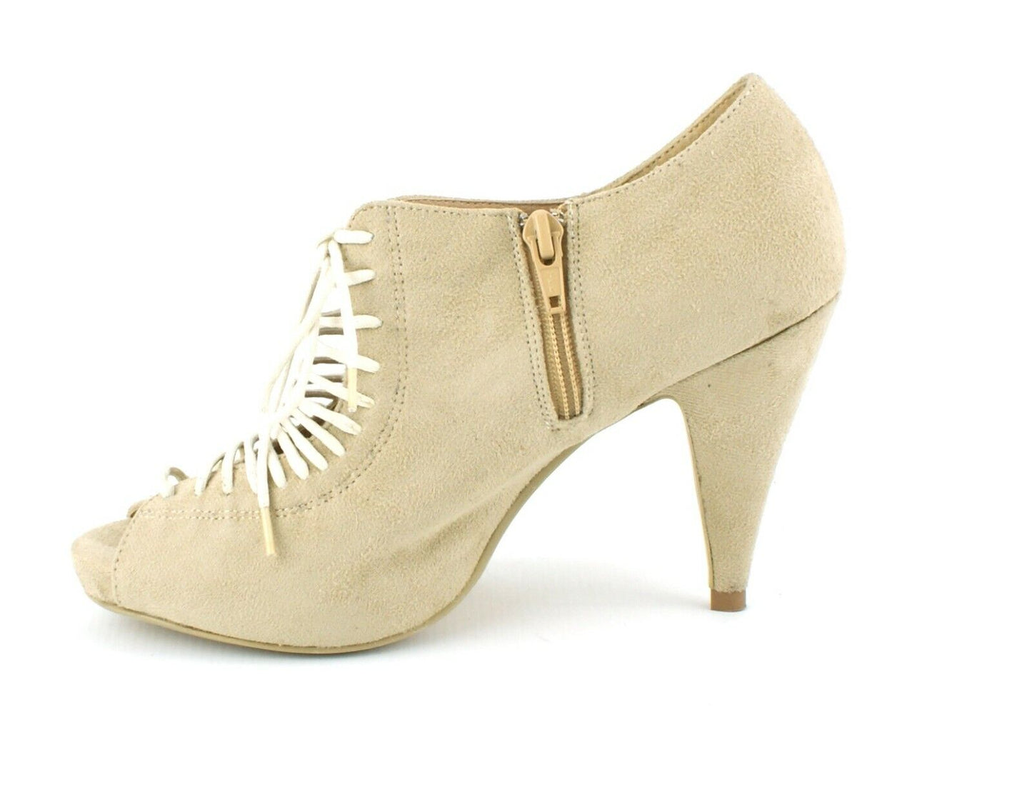 LADIES WOMENS MID HEEL LACE UP PEEP TOE ZIP UP SANDALS SHOES PUMPS SIZE