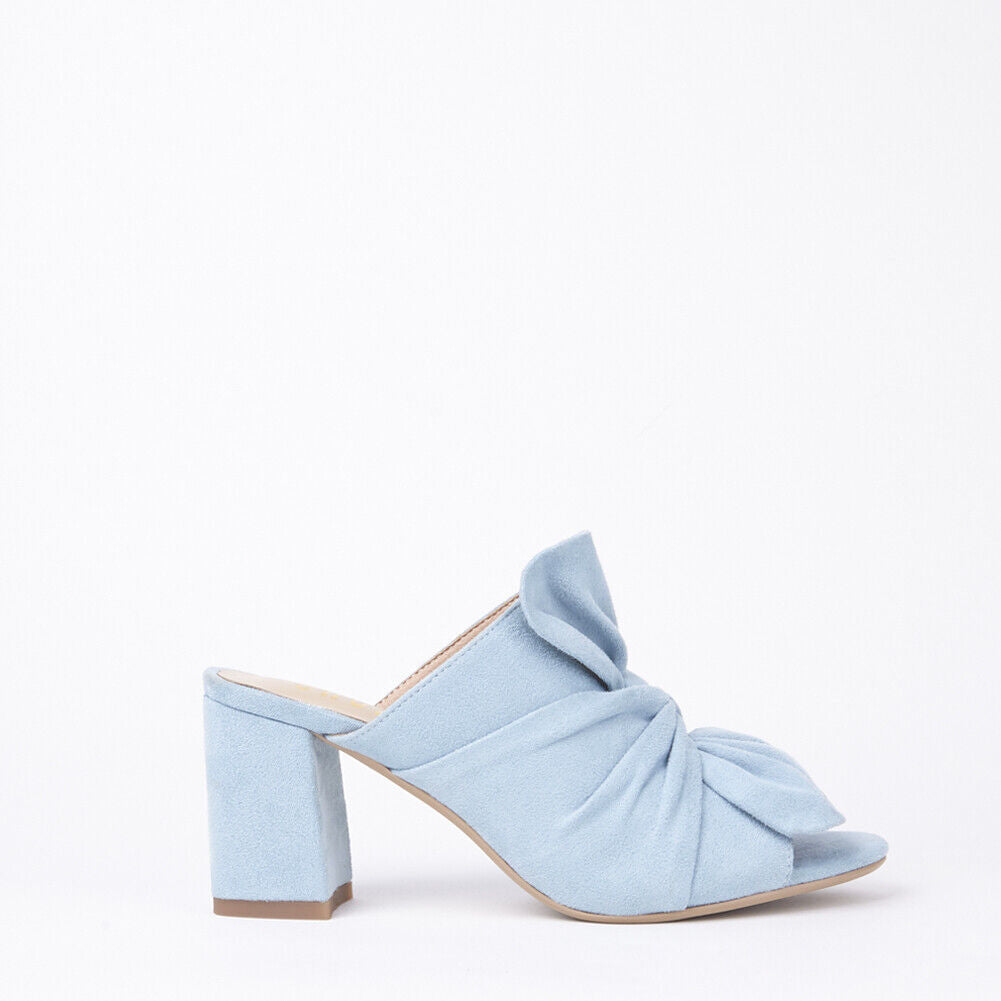 LADIES WOMENS PEEP TOE BLOCK HEEL FAUX SUEDE MULE SANDALS SHOES SIZE